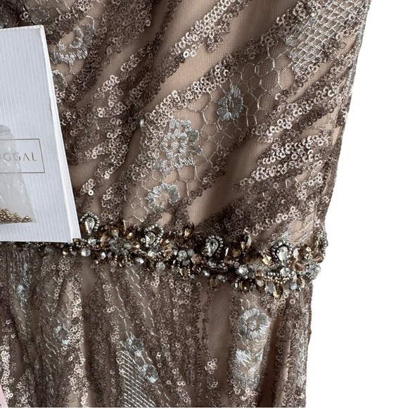 Mac Duggal Embellished Long Sleeve Plunge Neck Gown 79358 Gold Formal 16 - Picture 9 of 16